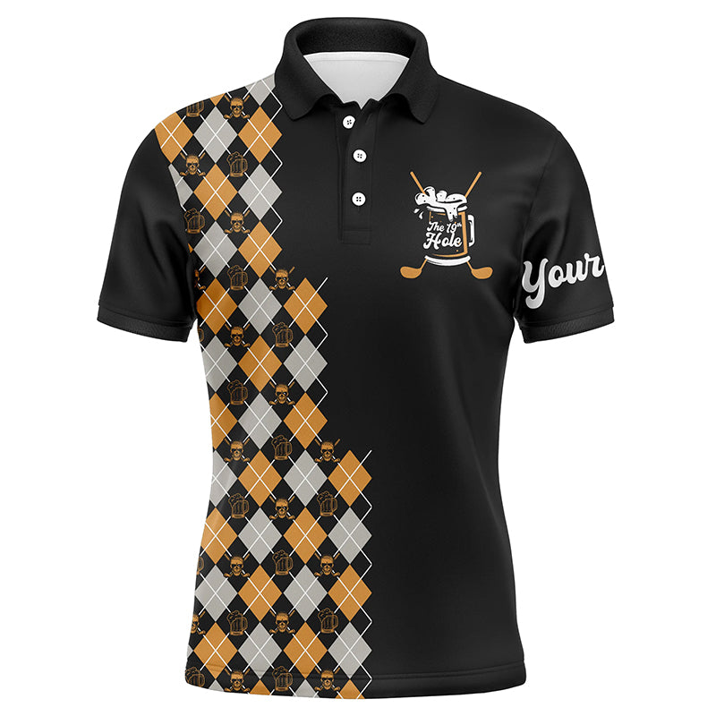 Funny Mens golf polo shirt custom the golf clubs skull beer yellow argyle pattern black golf shirt NQS5360