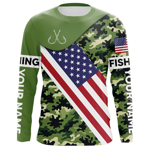 Green camo American flag Custom patriotic performance Fishing Shirts, tournament fishing jerseys NQS7566