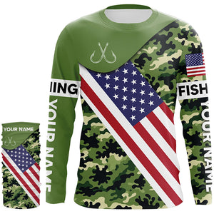 Green camo American flag Custom patriotic performance Fishing Shirts, tournament fishing jerseys NQS7566