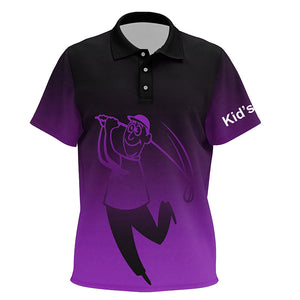 Kid golf polos shirts custom name purple gradient golf apparel, coolest polo shirts for kid NQS7953