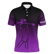 Load image into Gallery viewer, Mens golf polos shirts custom name purple gradient golf apparel, coolest polo shirts for mens NQS7953