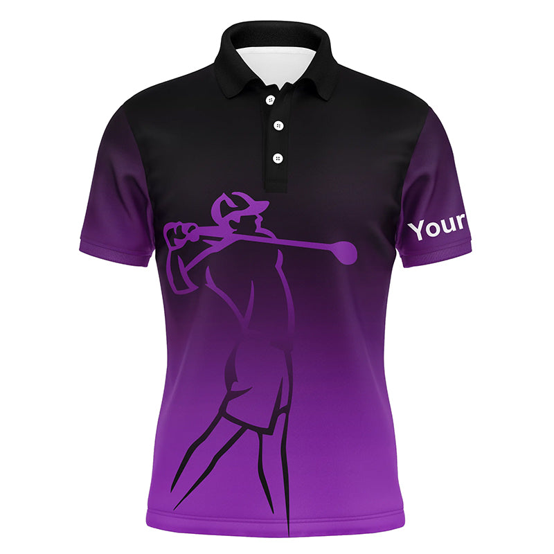 Mens golf polos shirts custom name purple gradient golf apparel, coolest polo shirts for mens NQS7953