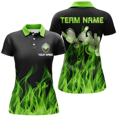 Green flame Womens bowling polo shirt black Bowling Jerseys Personalized Bowling Team Shirts NQS6034