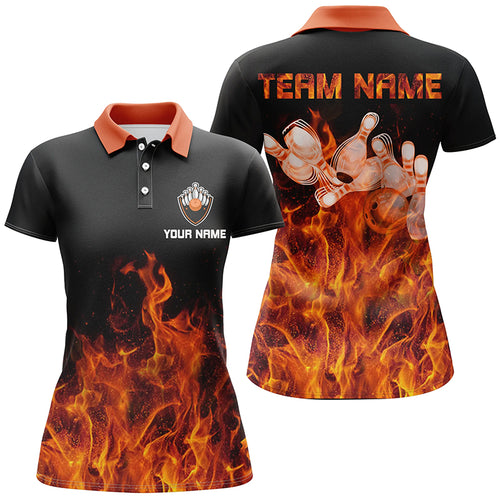 Flame Womens bowling polo shirt black Bowling Jerseys Personalized Bowling Team Shirts NQS6036