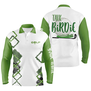 Green and white leopard golf shirt custom funny Mens golf polo shirt talk birdie to me men's golf polo NQS6041