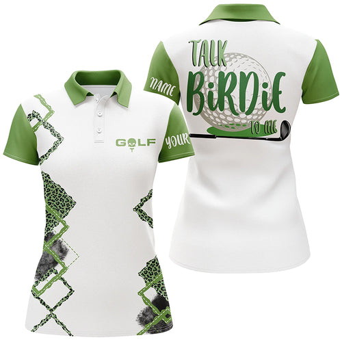 Green white leopard golf shirt custom funny Women golf polo shirts talk birdie to me lady golf clothes NQS6041