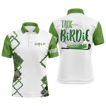 Load image into Gallery viewer, Green and white leopard golf shirt custom funny Mens golf polo shirt talk birdie to me men&#39;s golf polo NQS6041