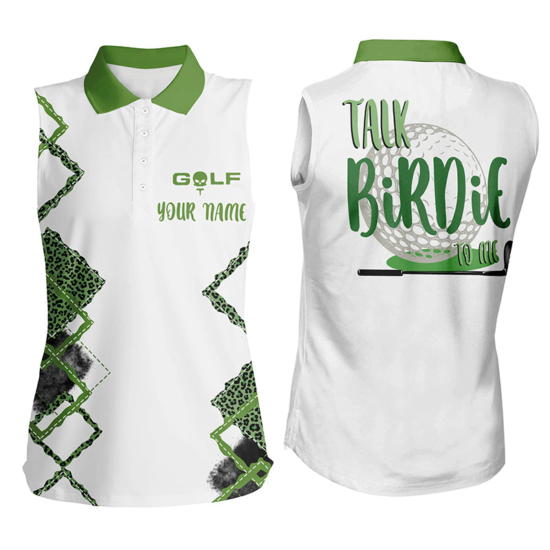 Green and white leopard golf shirt custom funny Women Sleeveless polo shirt talk birdie to me NQS6041