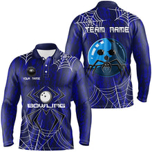 Load image into Gallery viewer, Blue Camo Bowling Polo, 1/4 Quarter zip shirts Custom Spider web Halloween Men Team Bowling jerseys NQS8158