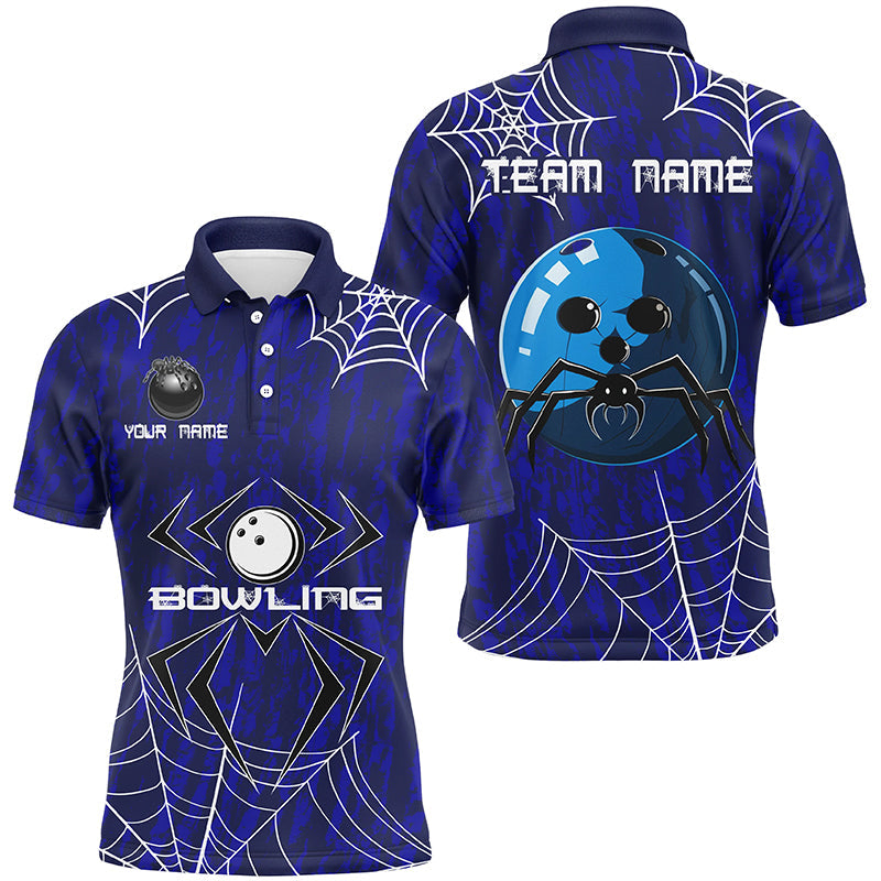 Blue Camo Bowling Polo, 1/4 Quarter zip shirts Custom Spider web Halloween Men Team Bowling jerseys NQS8158