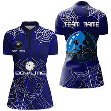 Load image into Gallery viewer, Blue Camo Bowling Polo, 1/4 Quarter zip shirts Custom Spider web Halloween Women Team Bowling jerseys NQS8158