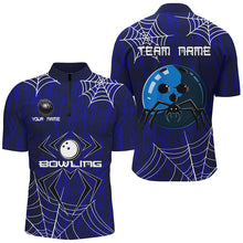 Load image into Gallery viewer, Blue Camo Bowling Polo, 1/4 Quarter zip shirts Custom Spider web Halloween Men Team Bowling jerseys NQS8158