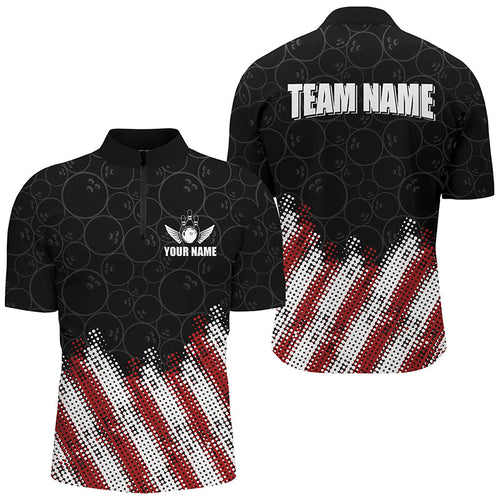 Red, white and black Camo Custom Men Bowling Polo, 1/4 Quarter zip shirts Team Bowling league jerseys NQS8161