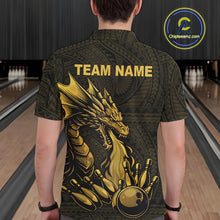 Load image into Gallery viewer, Custom Tribal pattern Gold Dragon Bowling Polo, Quarter Zip Shirt For Men, Bowling Team League Jersey NQS10349