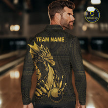 Load image into Gallery viewer, Custom Tribal pattern Gold Dragon Bowling Polo, Quarter Zip Shirt For Men, Bowling Team League Jersey NQS10349