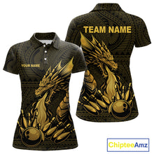 Load image into Gallery viewer, Custom Tribal pattern Gold Dragon Bowling Polo, 1/4 Zip Shirt For Women, Bowling Team League Jersey NQS10349
