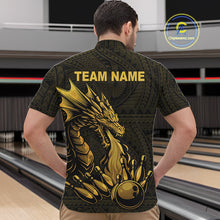 Load image into Gallery viewer, Custom Tribal pattern Gold Dragon Bowling Polo, Quarter Zip Shirt For Men, Bowling Team League Jersey NQS10349