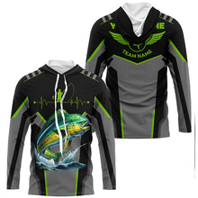 Load image into Gallery viewer, Personalized Black Mahi mahi Fishing jerseys, Team Dorado Fishing Long Sleeve tournament shirts| Green NQS6270