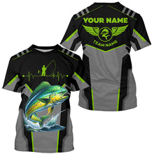 Load image into Gallery viewer, Personalized Black Mahi mahi Fishing jerseys, Team Dorado Fishing Long Sleeve tournament shirts| Green NQS6270