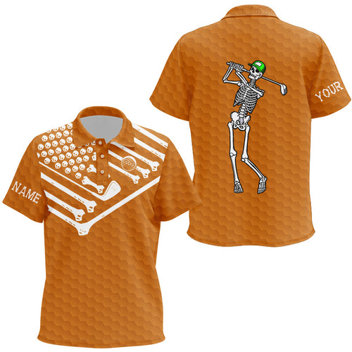 Kid golf polo shirt Skeleton American flag custom white and orange Halloween shirts NQS8583