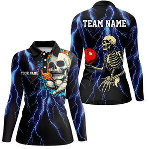 Blue lightning thunder storm skull flame Bowling Shirts For Women Custom Bowling Team Bowler Jerseys NQS8589