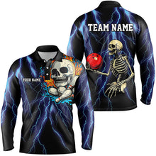 Load image into Gallery viewer, Blue lightning thunder storm skull flame Bowling Shirts For Men Custom Bowling Team Bowler Jerseys NQS8589