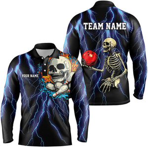 Blue lightning thunder storm skull flame Bowling Shirts For Men Custom Bowling Team Bowler Jerseys NQS8589