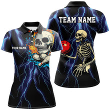 Load image into Gallery viewer, Blue lightning thunder storm skull flame Bowling Shirts For Women Custom Bowling Team Bowler Jerseys NQS8589