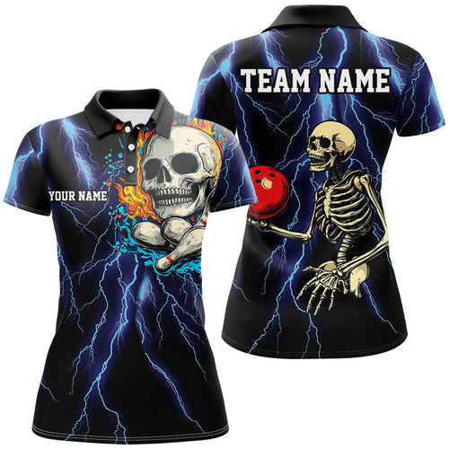 Blue lightning thunder storm skull flame Bowling Shirts For Women Custom Bowling Team Bowler Jerseys NQS8589