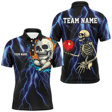 Load image into Gallery viewer, Blue lightning thunder storm skull flame Bowling Shirts For Men Custom Bowling Team Bowler Jerseys NQS8589