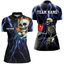 Load image into Gallery viewer, Blue lightning thunder storm skull flame Bowling Shirts For Women Custom Bowling Team Bowler Jerseys NQS8589