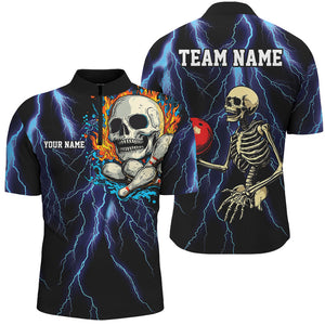 Blue lightning thunder storm skull flame Bowling Shirts For Men Custom Bowling Team Bowler Jerseys NQS8589