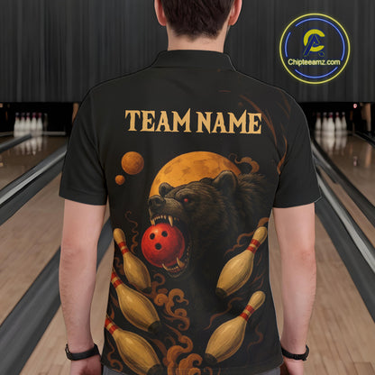 Custom Black Bear Bowling Men Polo, Quarter Zip Shirts Bear Bowling Team Jerseys NQS10781