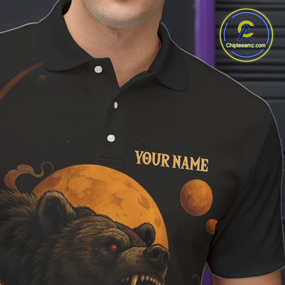 Custom Black Bear Bowling Men Polo, Quarter Zip Shirts Bear Bowling Team Jerseys NQS10781