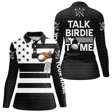 Load image into Gallery viewer, Black and White American Flag Women golf polo shirt custom Talk birdie to me funny ladies golf tops NQS8833