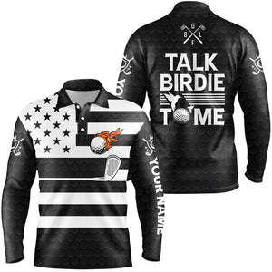 Black and White American Flag Men golf polo shirt custom Talk birdie to me funny mens golf tops NQS8833