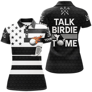 Black and White American Flag Women golf polo shirt custom Talk birdie to me funny ladies golf tops NQS8833