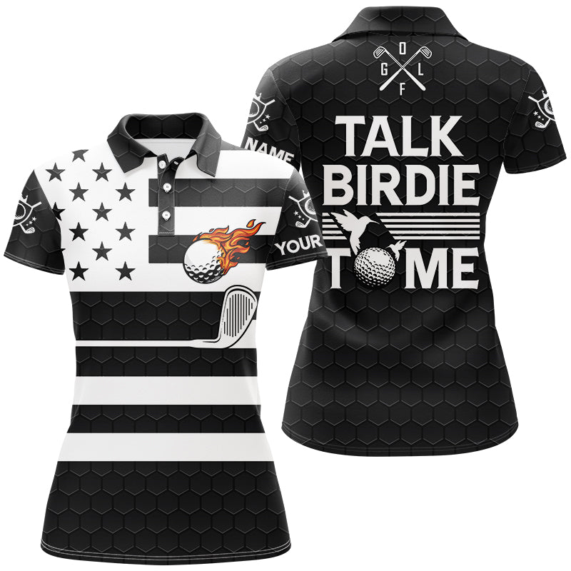 Black and White American Flag Women golf polo shirt custom Talk birdie to me funny ladies golf tops NQS8833