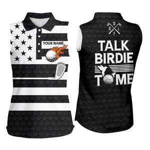 Black and White American Flag Women golf sleeveless polo shirt custom Talk birdie to me funny golf top NQS8833