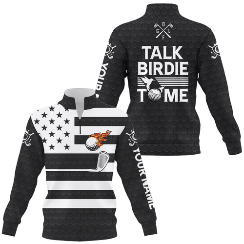 Black and White American Flag Quarter zip golf sweatshirt custom Talk birdie to me funny golf sweater NQS8833