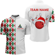 Load image into Gallery viewer, Christmas Bowling Polo, 1/4 Zip Shirts For Men custom red, white, green argyle pattern Bowling Jersey NQS9060