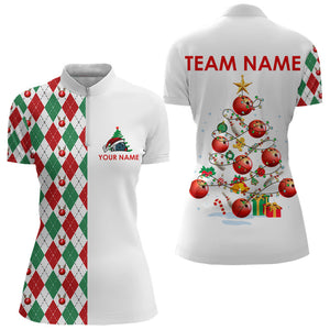 Christmas Tree Bowling Shirts For Women custom red, white, green argyle pattern Bowling Team Jerseys NQS9061