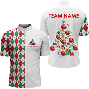 Christmas Tree Bowling Shirts For Men custom red, white, green argyle pattern Bowling Team Jerseys NQS9061