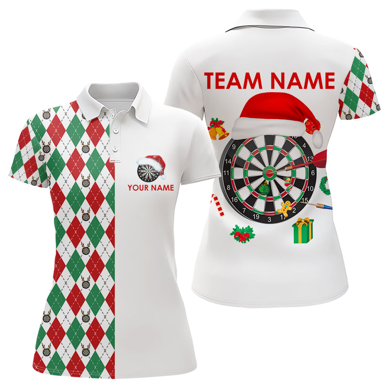 Dart Polo, Quarter Zip Shirts For Women custom red, white, green argyle pattern Christmas dart shirt NQS9062