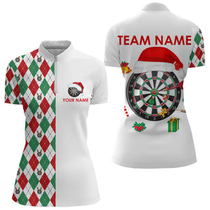 Dart Polo, Quarter Zip Shirts For Women custom red, white, green argyle pattern Christmas dart shirt NQS9062