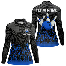 Load image into Gallery viewer, Blue Flame Fire Womens bowling shirts black camo Bowling Jerseys Personalized Bowling Team Shirts NQS9063