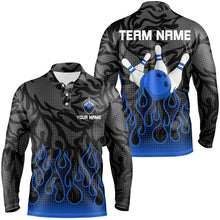 Load image into Gallery viewer, Blue Flame Fire Mens bowling shirts black camo Bowling Jerseys Personalized Bowling Team Shirts NQS9063