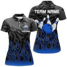 Load image into Gallery viewer, Blue Flame Fire Womens bowling shirts black camo Bowling Jerseys Personalized Bowling Team Shirts NQS9063