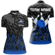 Load image into Gallery viewer, Blue Flame Fire Womens bowling shirts black camo Bowling Jerseys Personalized Bowling Team Shirts NQS9063