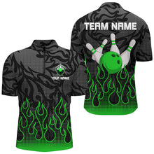Load image into Gallery viewer, Green Flame Fire Mens bowling shirts black camo Bowling Jerseys Personalized Bowling Team Shirts NQS9064